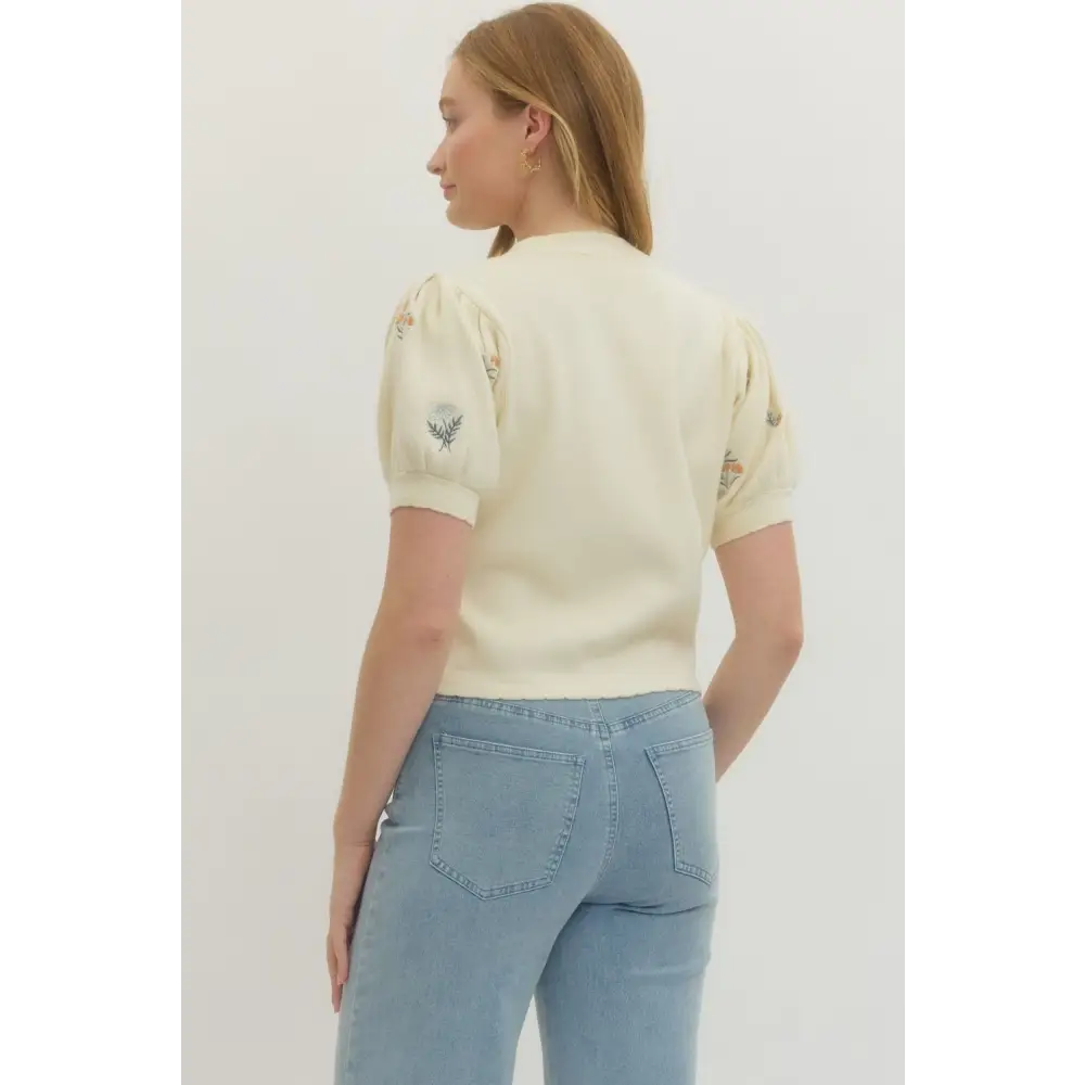 Floral Embroidered Knit Top - Sweater