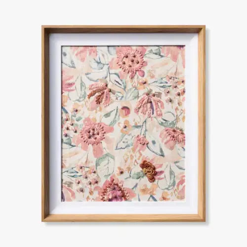 Floral Embroidered Wood Framed Print - Chapeau - Artwork