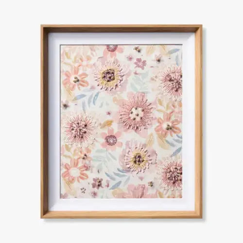 Floral Embroidered Wood Framed Print - Derby - Artwork