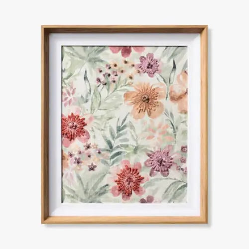Floral Embroidered Wood Framed Print - Menthe - Artwork