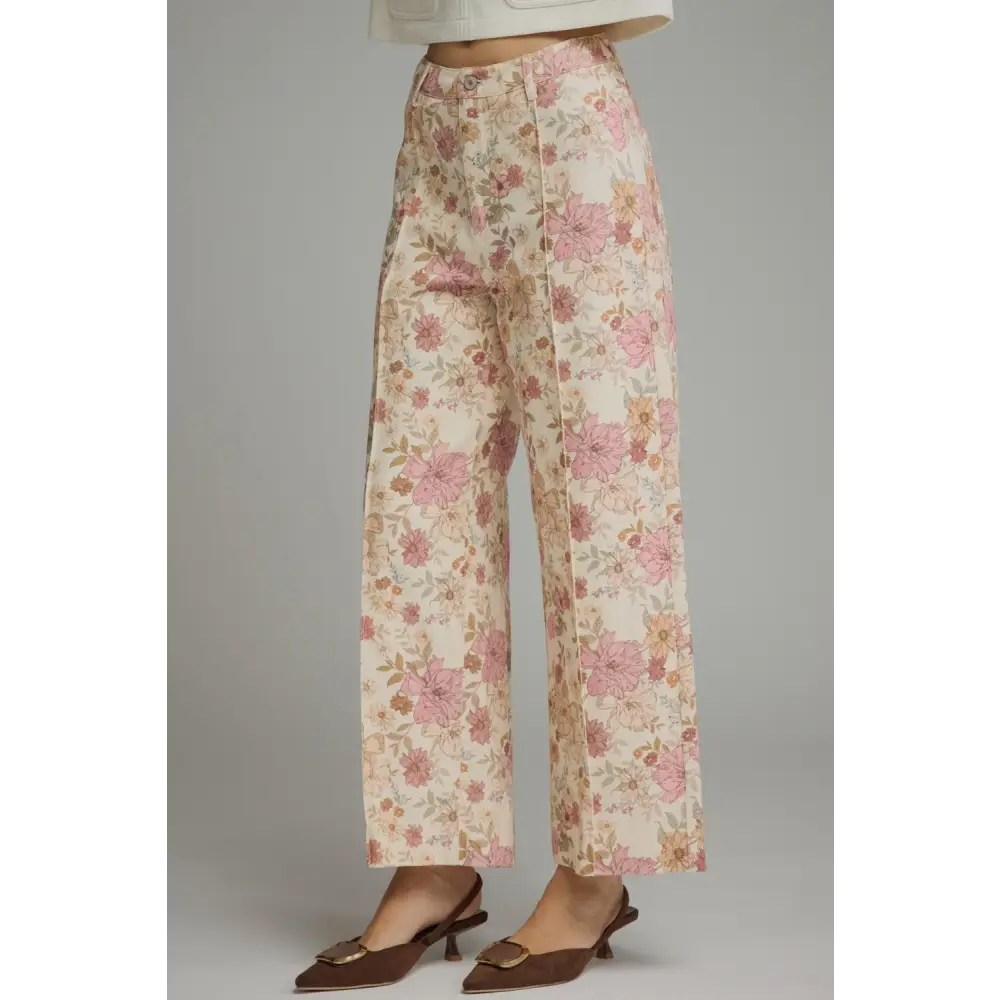 Floral Print Pants - Ecru / S - Pants
