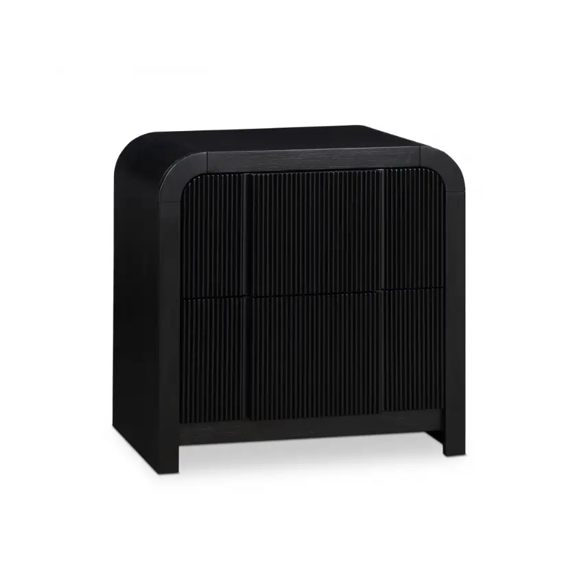 Fluted Solid Wood And Oak Veneer Nightstand - Nightstand