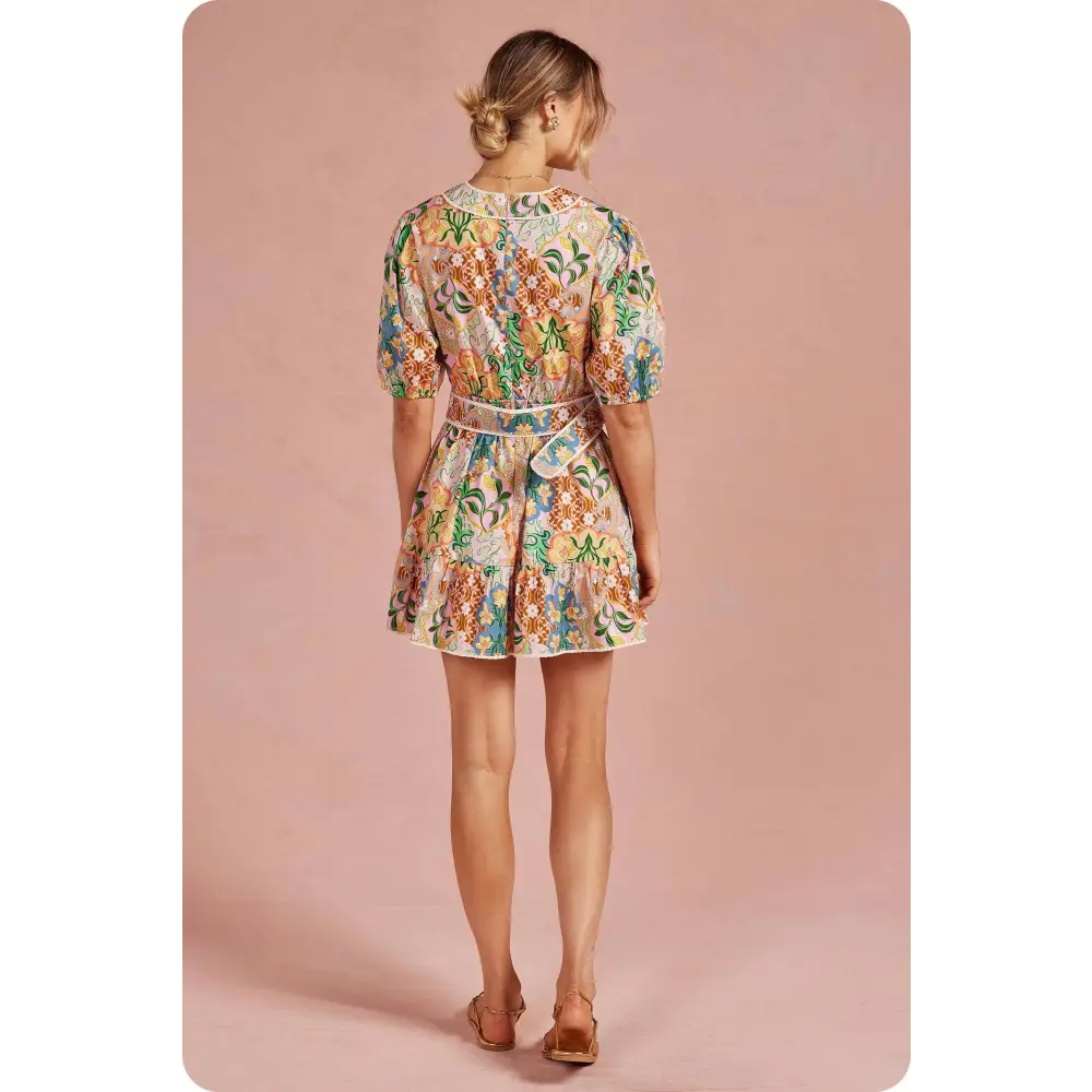 Garden Party Puff Sleeve Belted Cotton Mini Dress