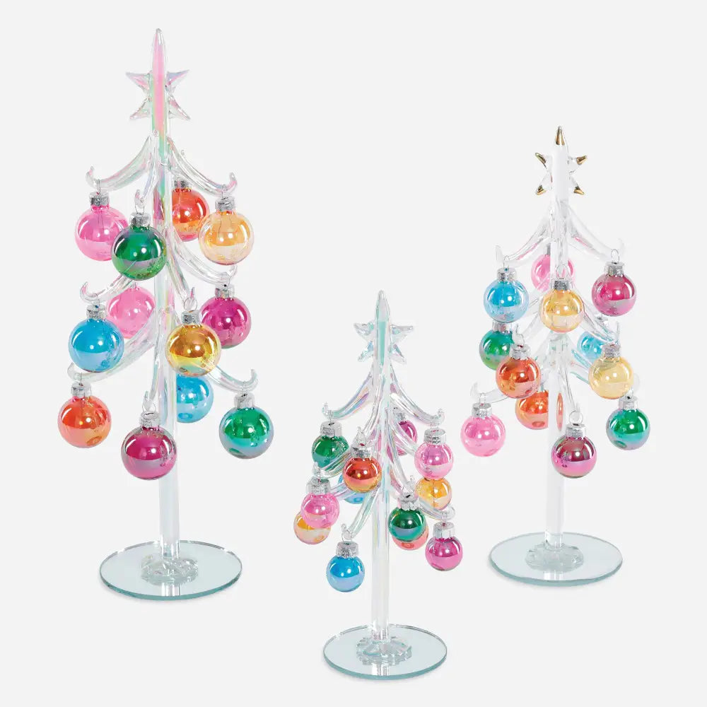 Glass Christmas Tree with Ornaments Set of 3