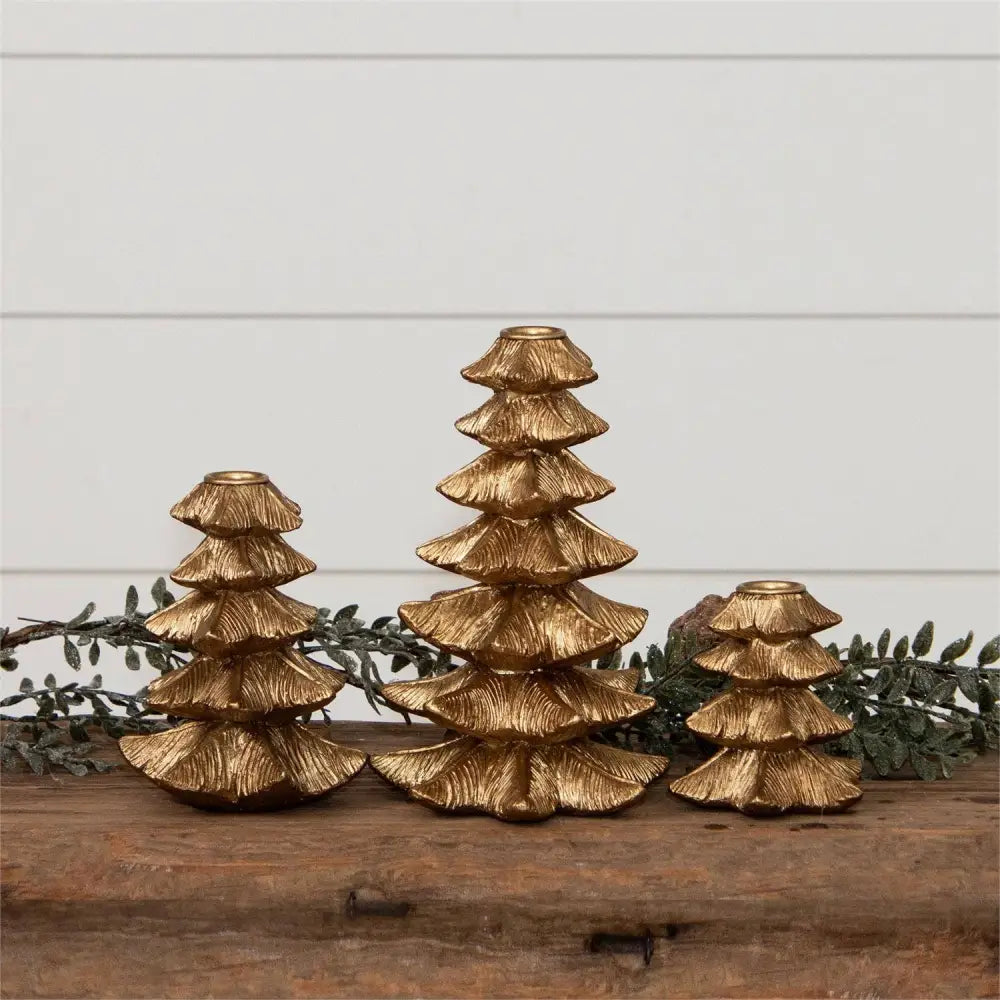 Gold Finish Christmas Tree Candle Holder (Set Of 03)