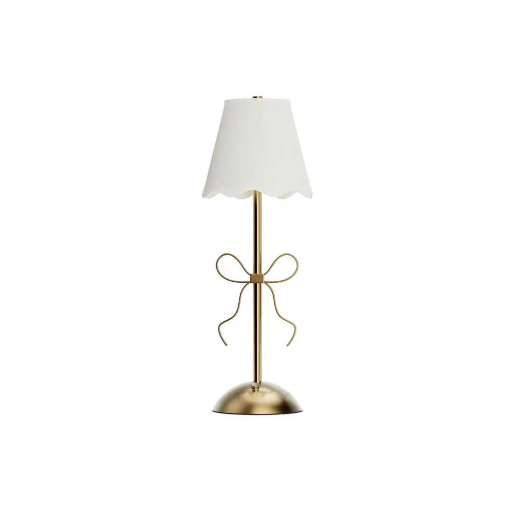 Golden Bow LED Cordless Table Lamp with Fabric Lamp Shade - Lamp