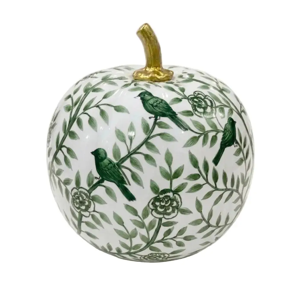 Green Bird & Vine Pumpkin - 8’’