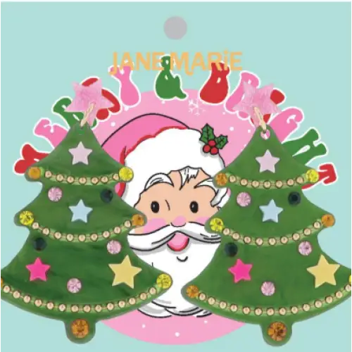 Green Pink Blue Yellow Acrylic Christmas Tree with Pink Star Post Earring - EARRINGS