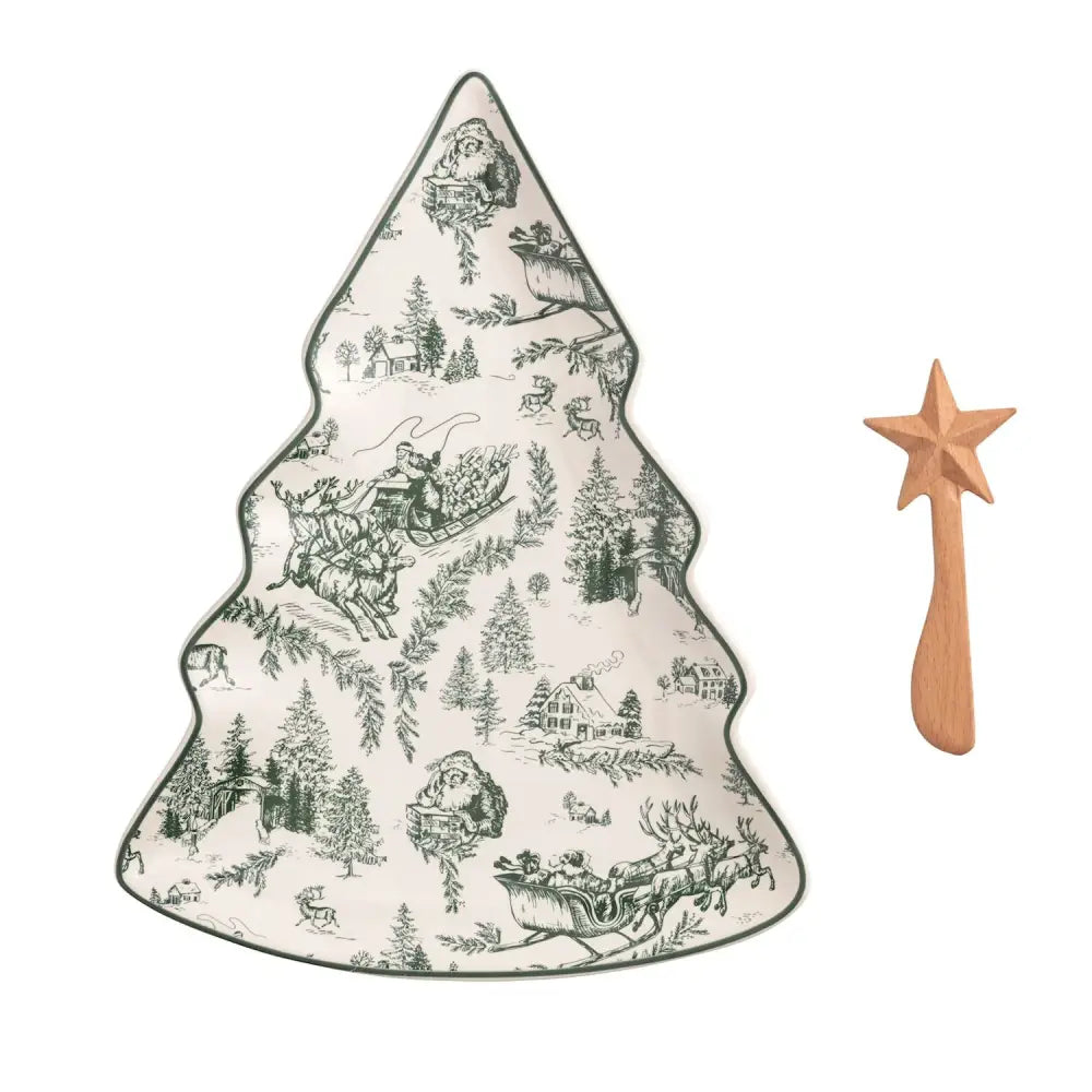 Green Toile Tree Platter Set - christmas serveware