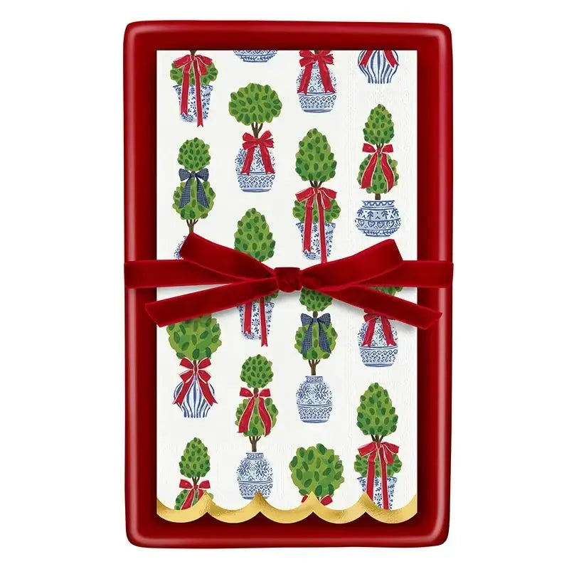 Holiday Topiaries Napkin Tray & Napkins - Christmas Napkins