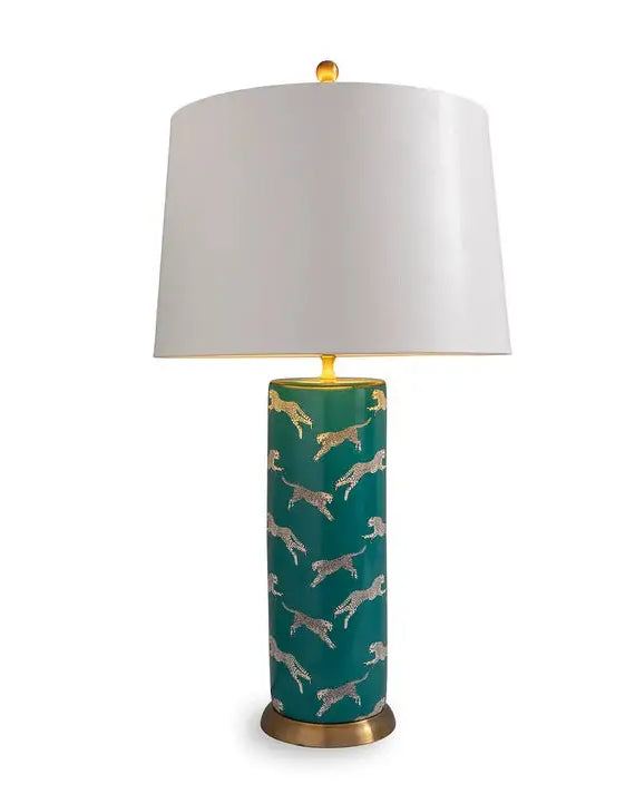 Leaping Cheetah Teal Table Lamp - Table Lamp