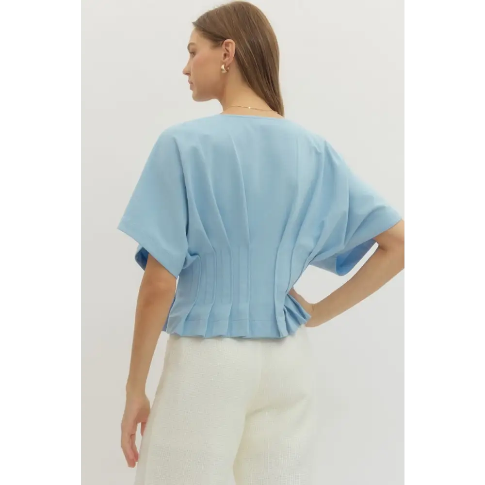 Light Blue V-Neck Blouse - Blouse