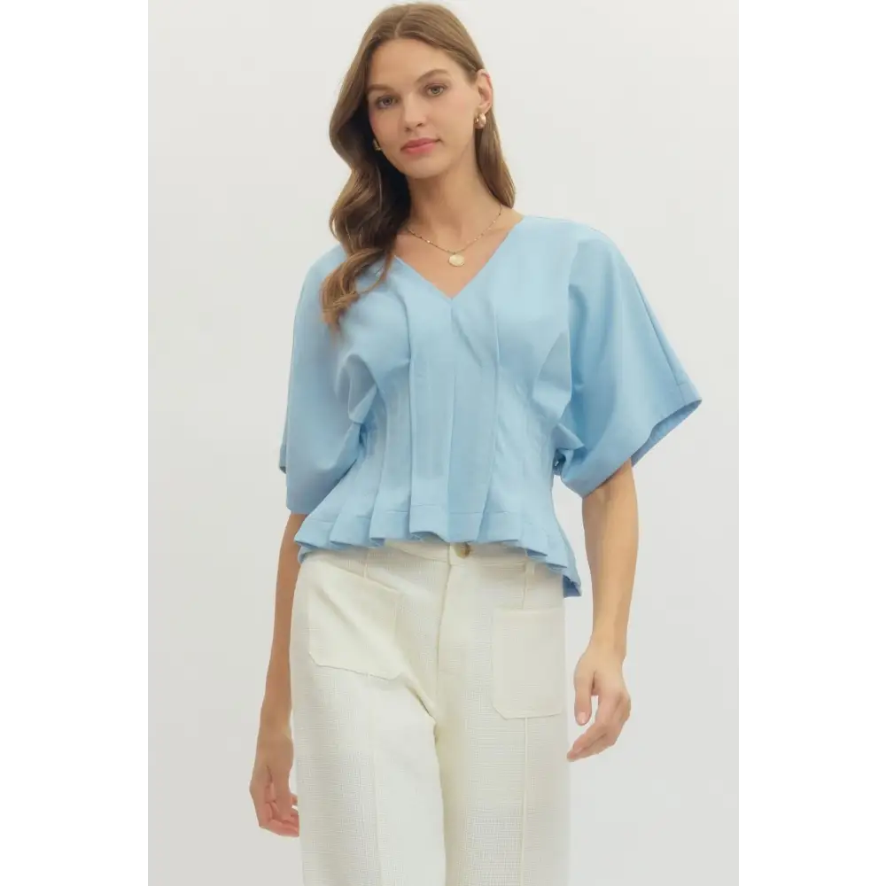 Light Blue V-Neck Blouse - Blouse