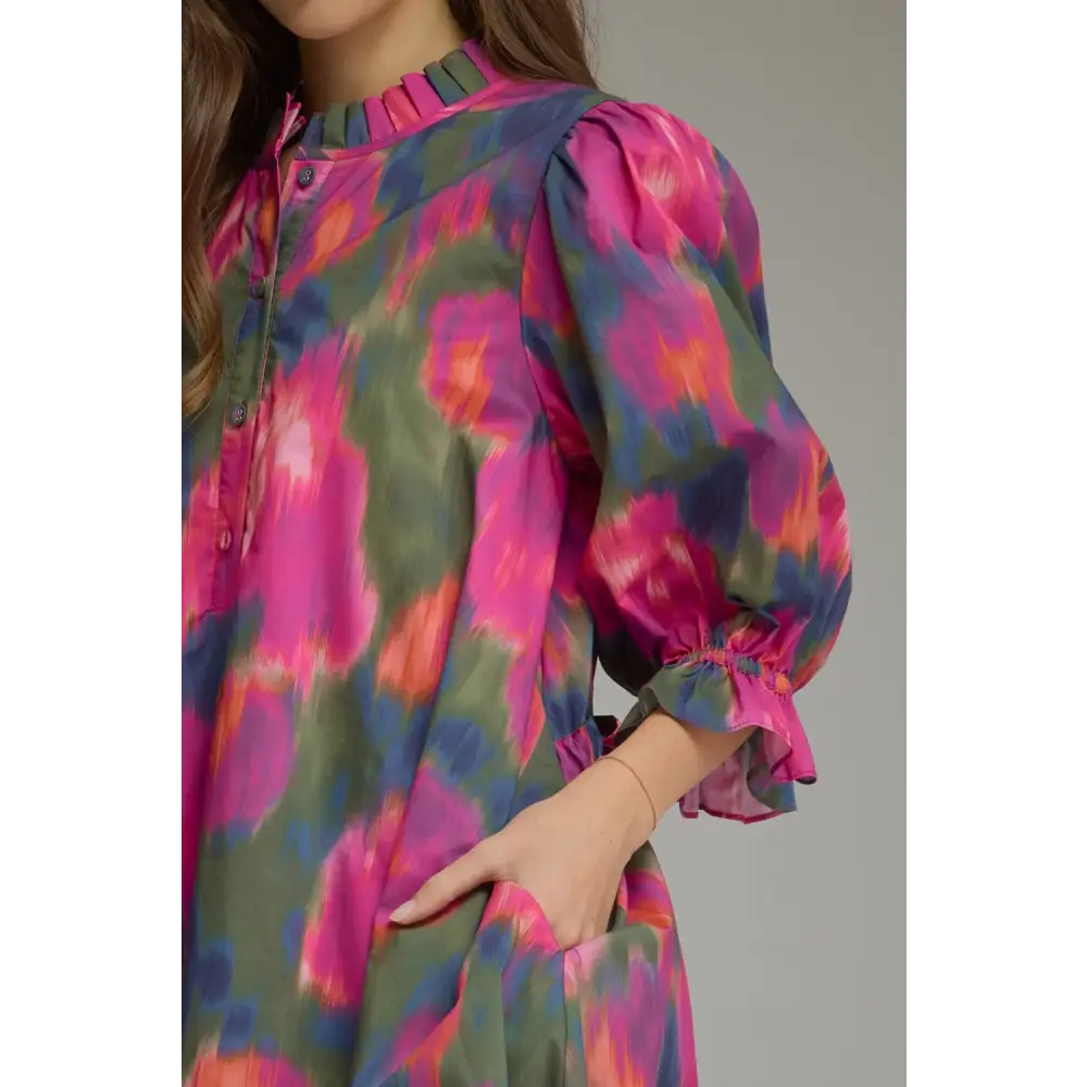 Magenta Watercolor Mini Dress - L - Dress