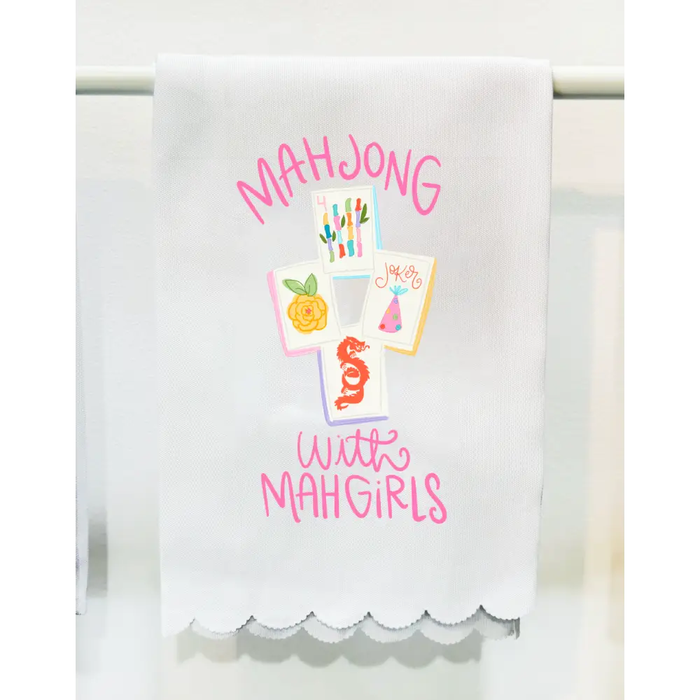 Mahjong with Mah Girls Scalloped Tea Towel - Dish Towel