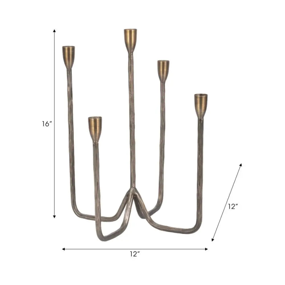 Metal Forged Five-Taper Candle Holder - Bronze 16 in.