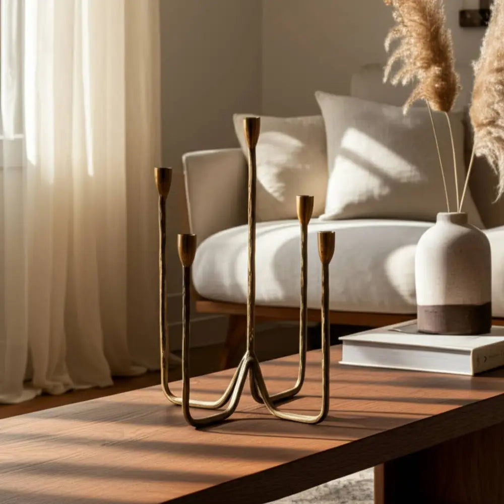 Metal Forged Five-Taper Candle Holder - Bronze 16 in.