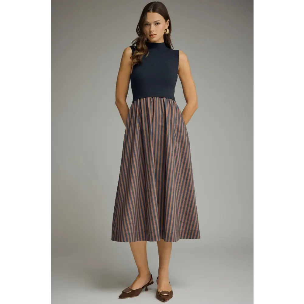 Midi Navy Stripe Dress - S - Dress
