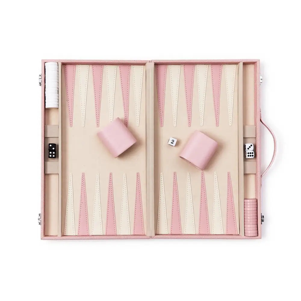 Pink Backgammon Set Game Includes: Board Two Sets of 15 Checkers Two Pairs of Dice Doubling Cube Two Dice Cups - Games