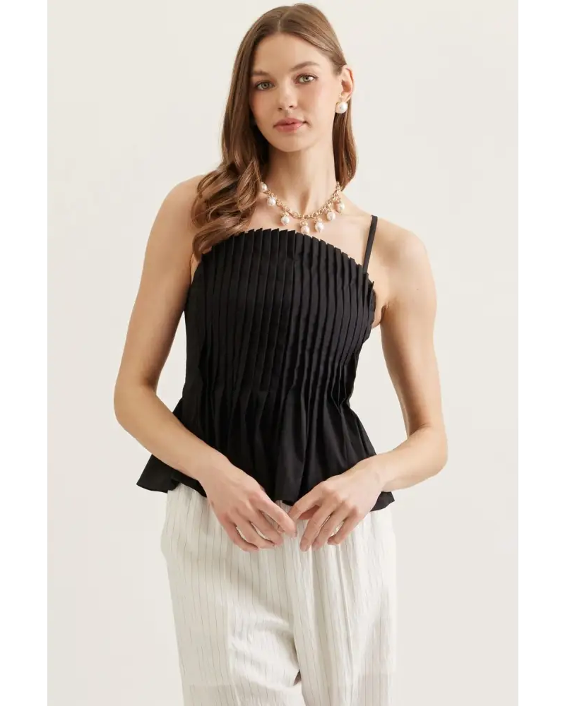 Pleated Cami Top - Black / S - Blouse