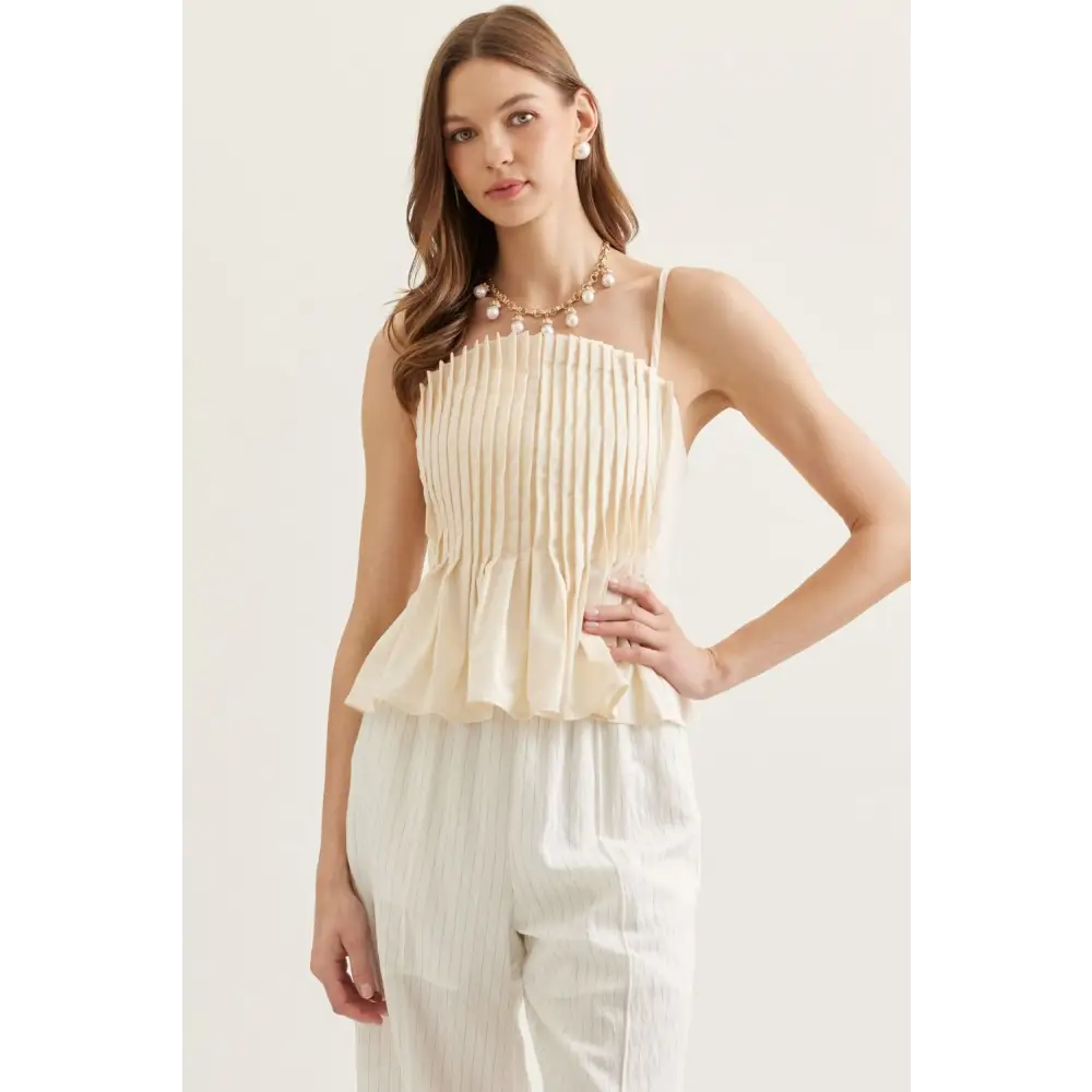 Pleated Cami Top - Cream / S - Blouse