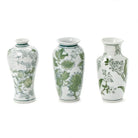 Primrose and Lotus Hand-Painted Green and White Chinoiserie Collection - Set of 3 Vases - Vase