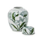 Primrose and Lotus Hand-Painted Green and White Chinoiserie Collection - 7.5’’ Ginger Jar - Vase