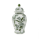 Primrose and Lotus Hand-Painted Green and White Chinoiserie Collection - 14’’ Jar - Vase