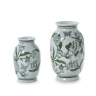 Primrose and Lotus Hand-Painted Green and White Chinoiserie Collection - Set of 2 Vases - Vase