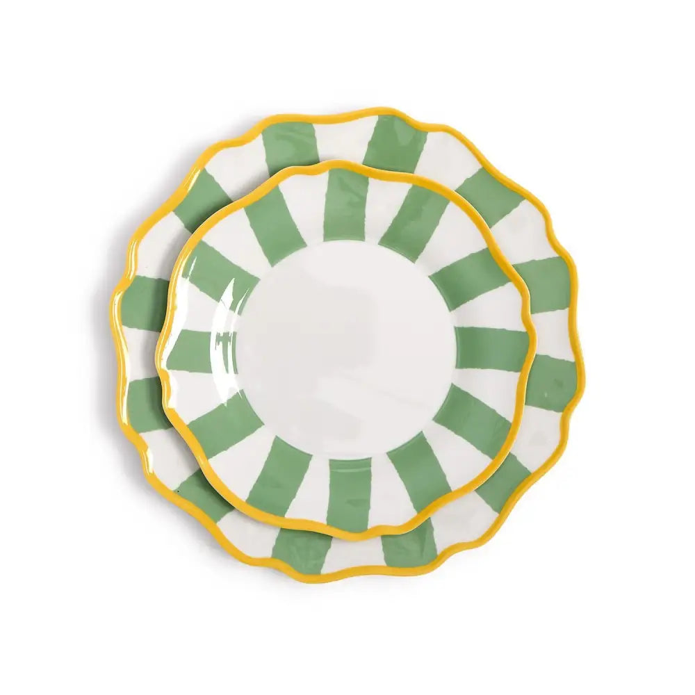Sage Green Striped Dinner Plates - Dinner Plate