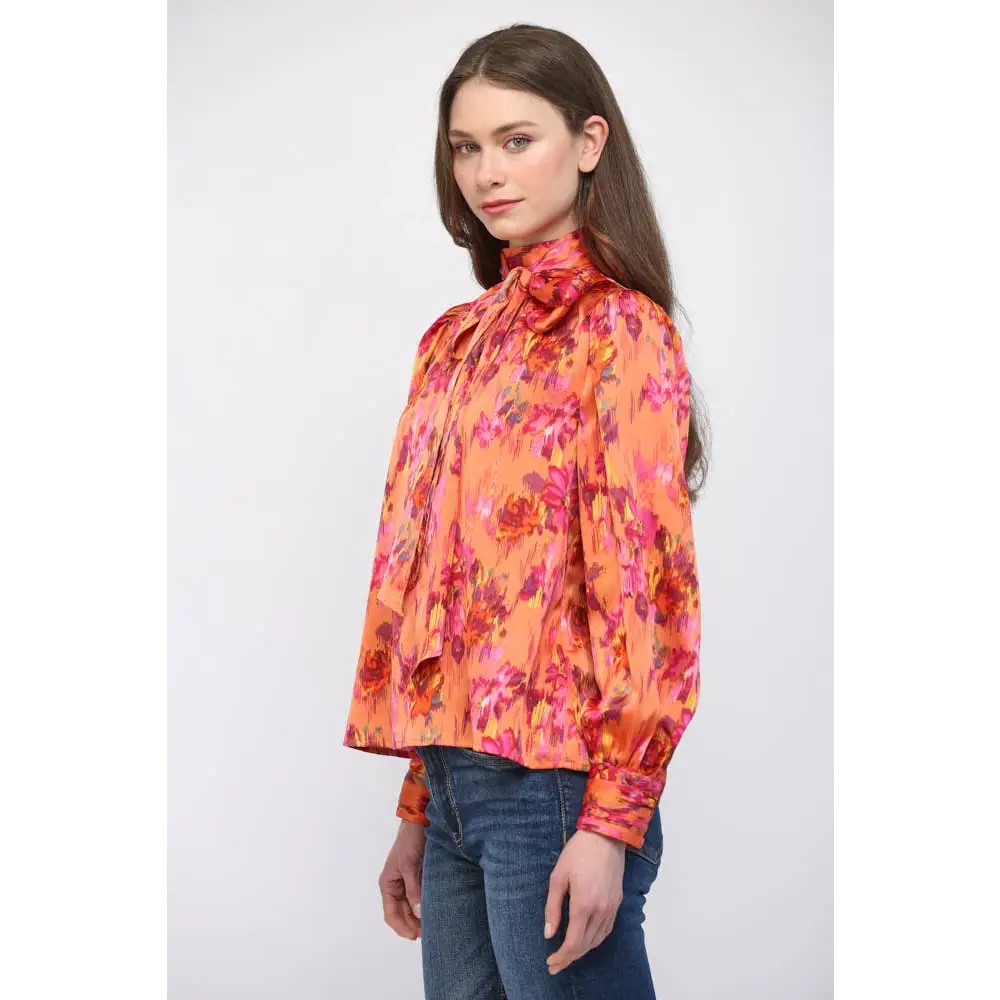 SATIN STANDING COLLAR WITH TIE DETAIL NECK BLOUSE FT25694