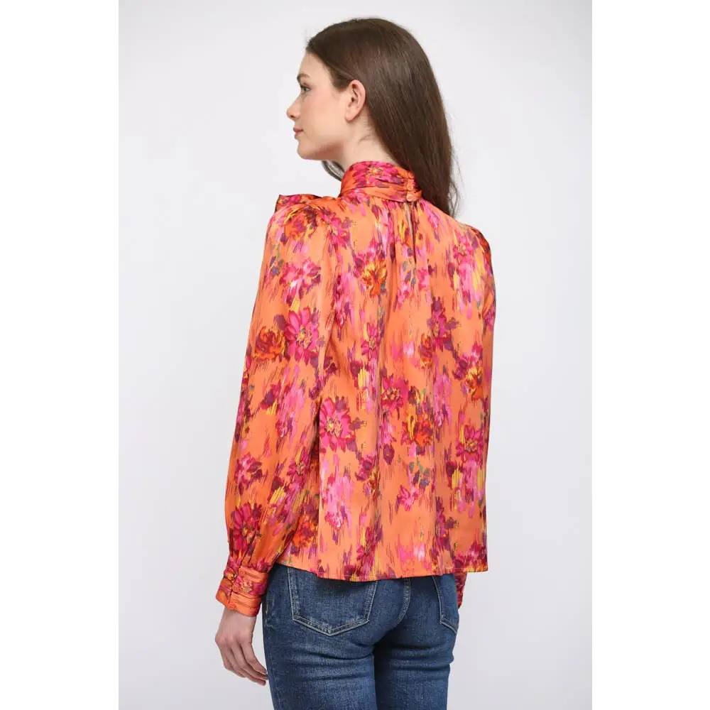 SATIN STANDING COLLAR WITH TIE DETAIL NECK BLOUSE FT25694