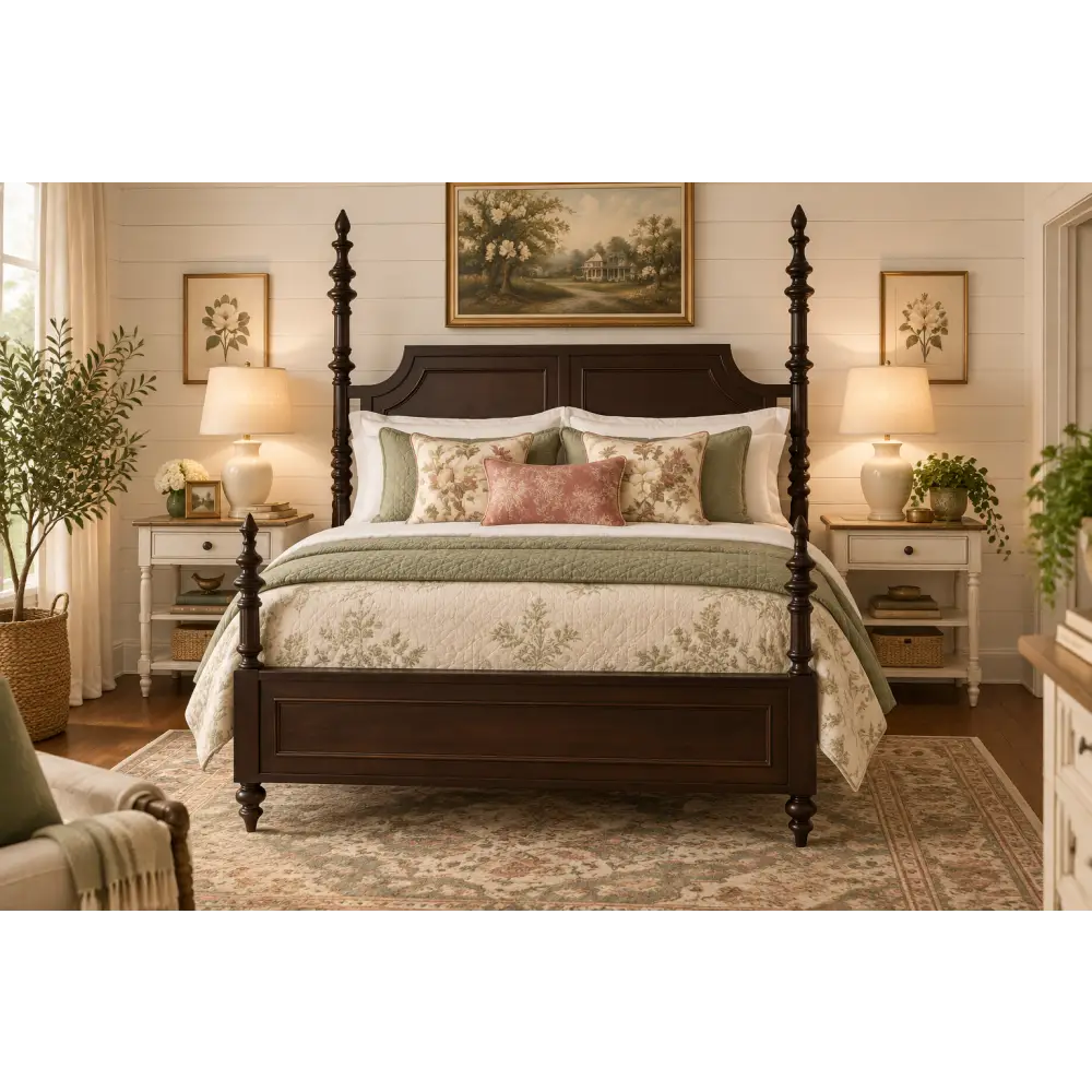 Savannah Walnut Poster Queen Bed - Queen Bed