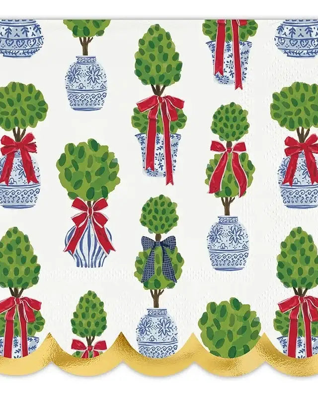 Scalloped Cocktail Napkin - Holiday Topiaries - Napkin