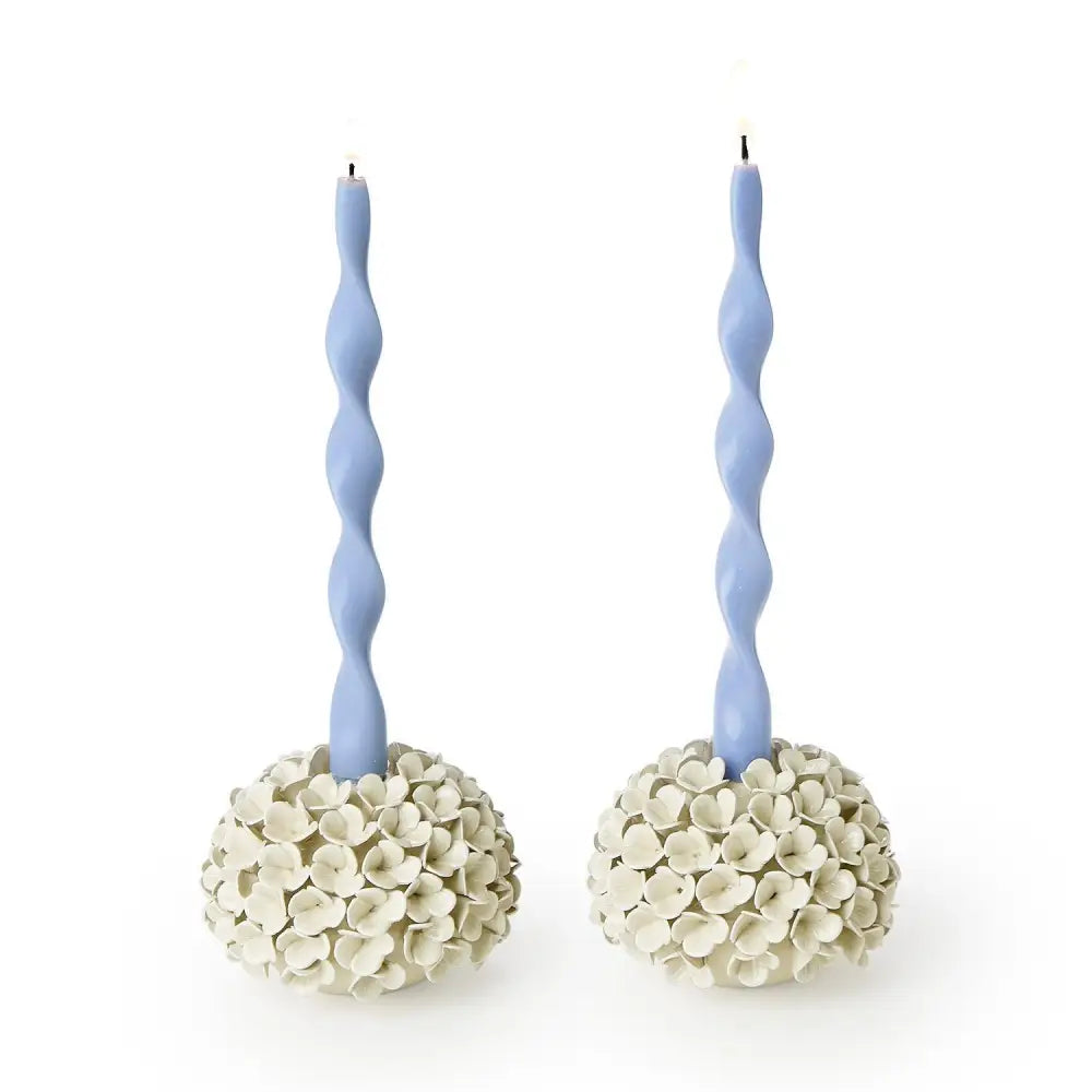 Set of 2 White Hydrangea Flower Bud Vases/Taper Candlestick Candleholders - Candleholder