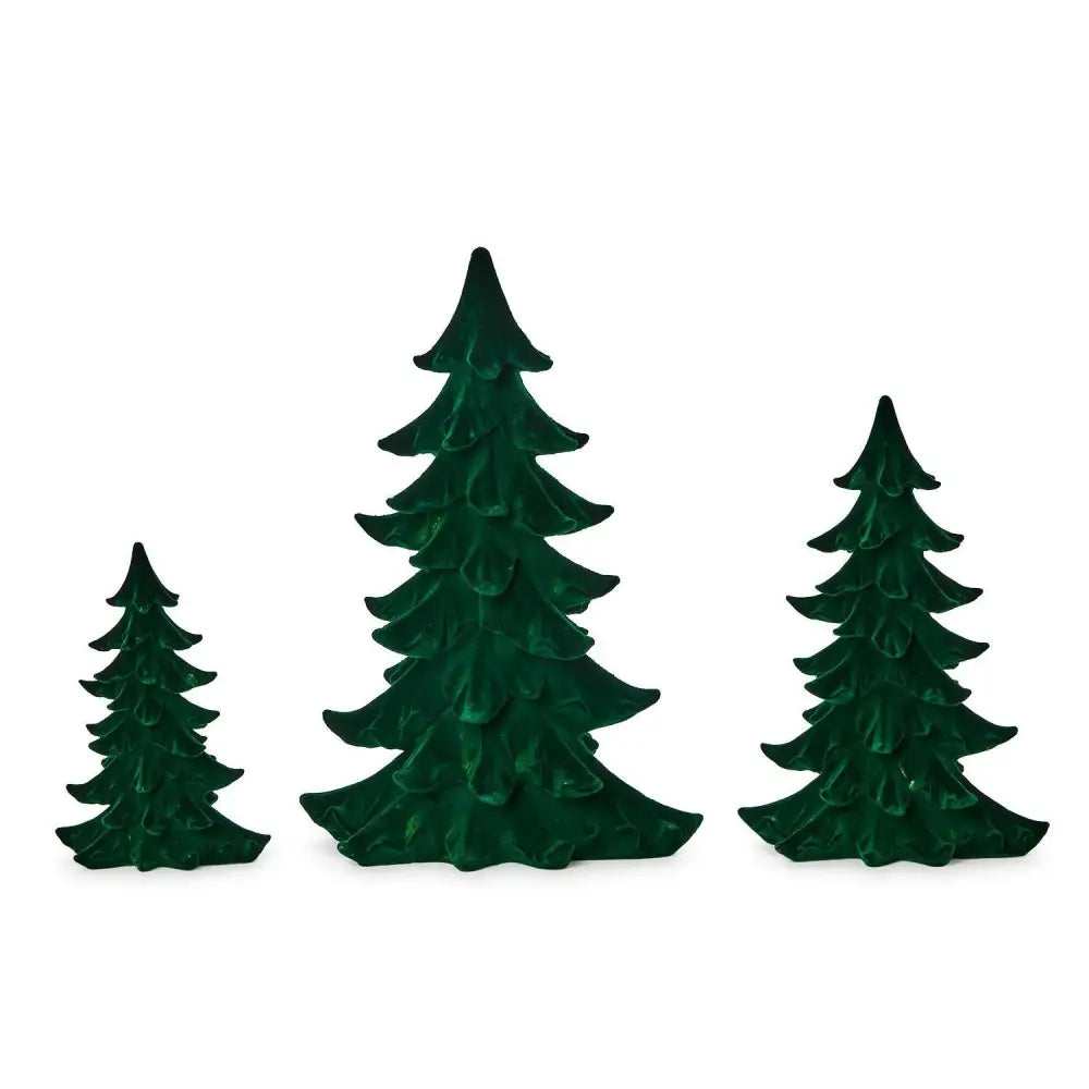 Set of 3 Flocked Holiday Trees - Green - Christmas