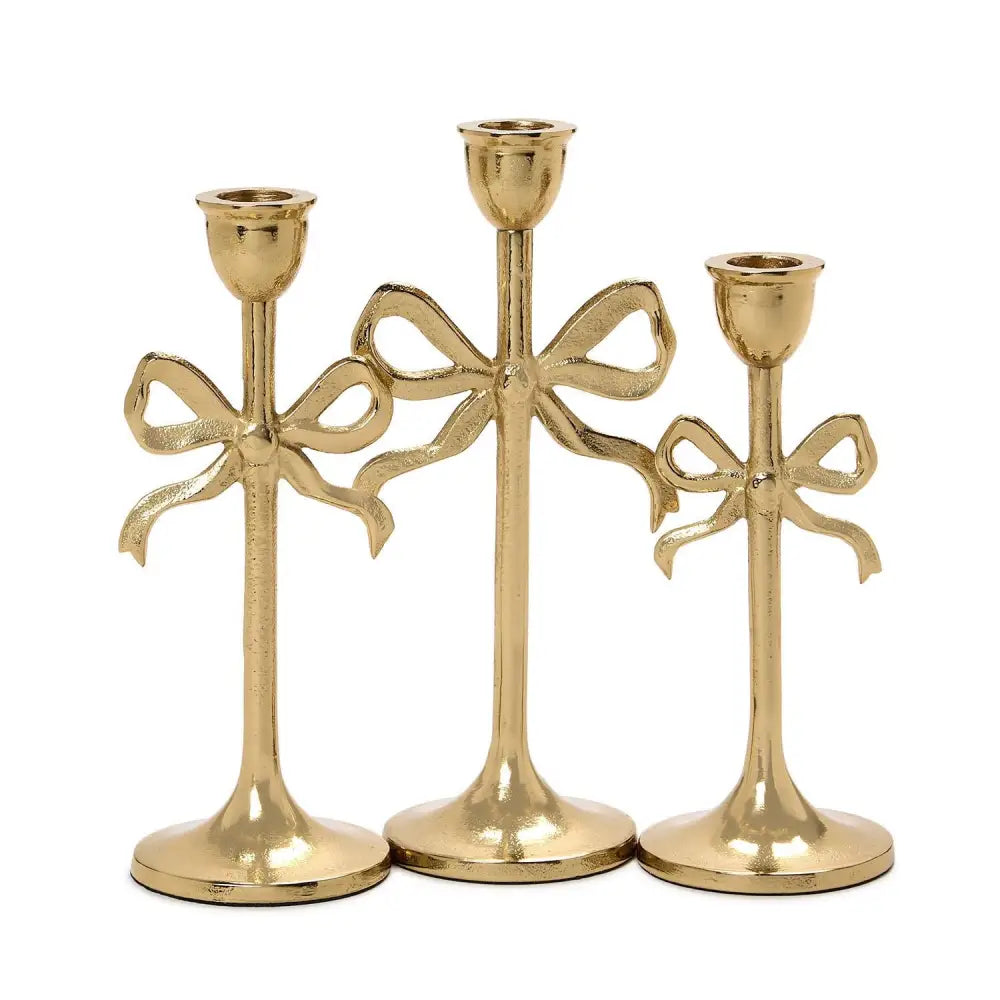 Set of 3 Gold Bow Candle Holders - Candle Holder