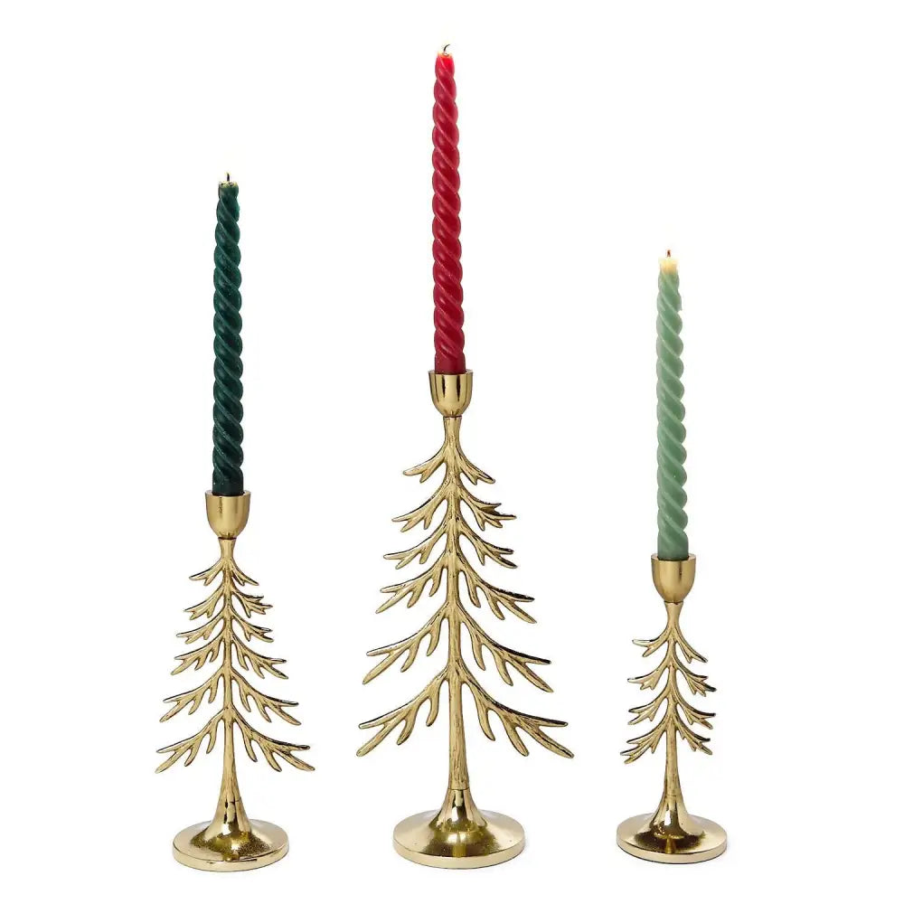 Set of 3 Tree Taper Candleholders - Christmas Decor