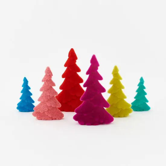 Set of 6 Small Flocked Christmas Trees Christmas Decor