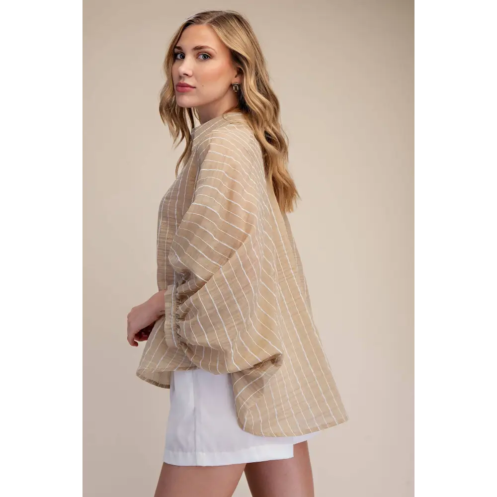 Spring Summer Button Down Sheer Stripe Shirt
