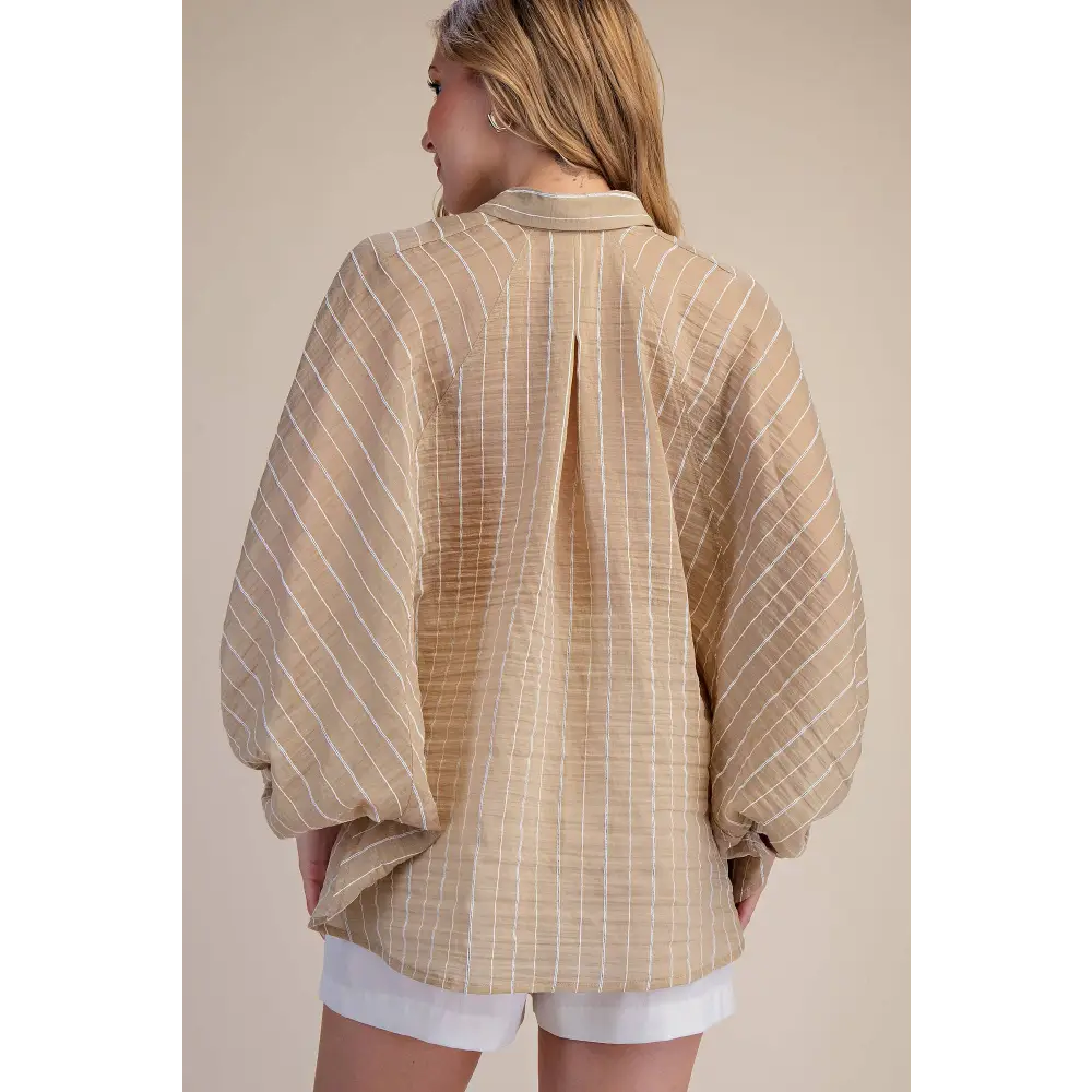 Spring Summer Button Down Sheer Stripe Shirt