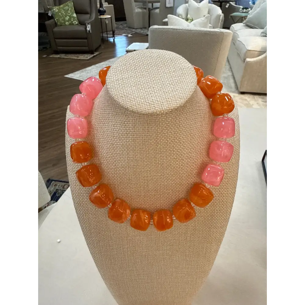 Square Bead Necklace - Orange - Necklace