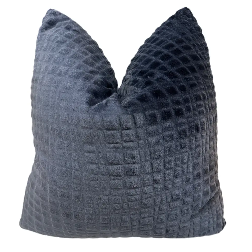 Squared Navy Velvet Pillow - Throw Pillow