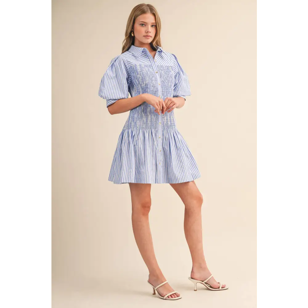 STRIPED SMOCKED BODICE MINI DRESS MDR4507