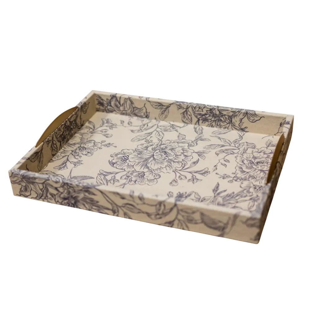 T113 Fabric Wrapped Tray - Cream/Blue 15.75’’ x 11.75’’ x 2.5’’ PK 2