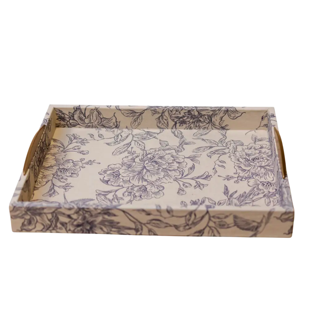 T113 Fabric Wrapped Tray - Cream/Blue 15.75’’ x 11.75’’ x 2.5’’ PK 2
