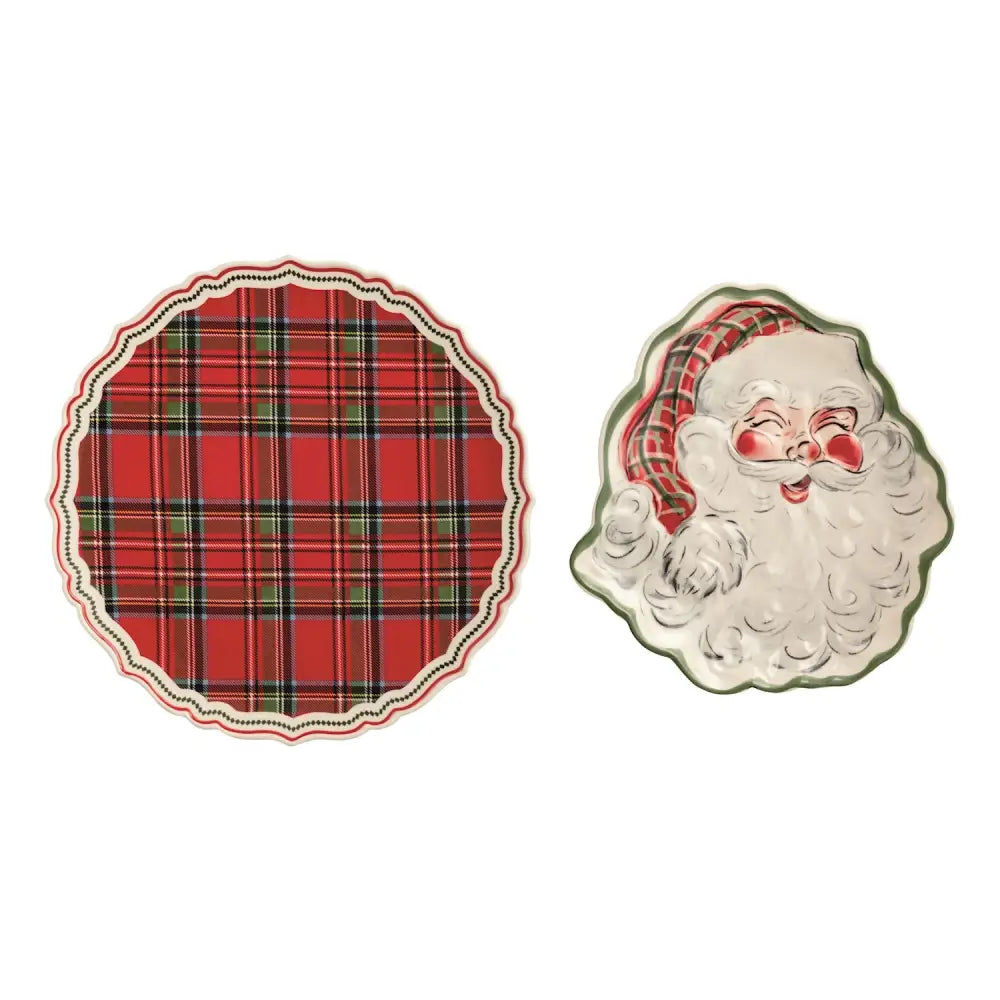 Tartan & Santa Platter Set - christmas serveware