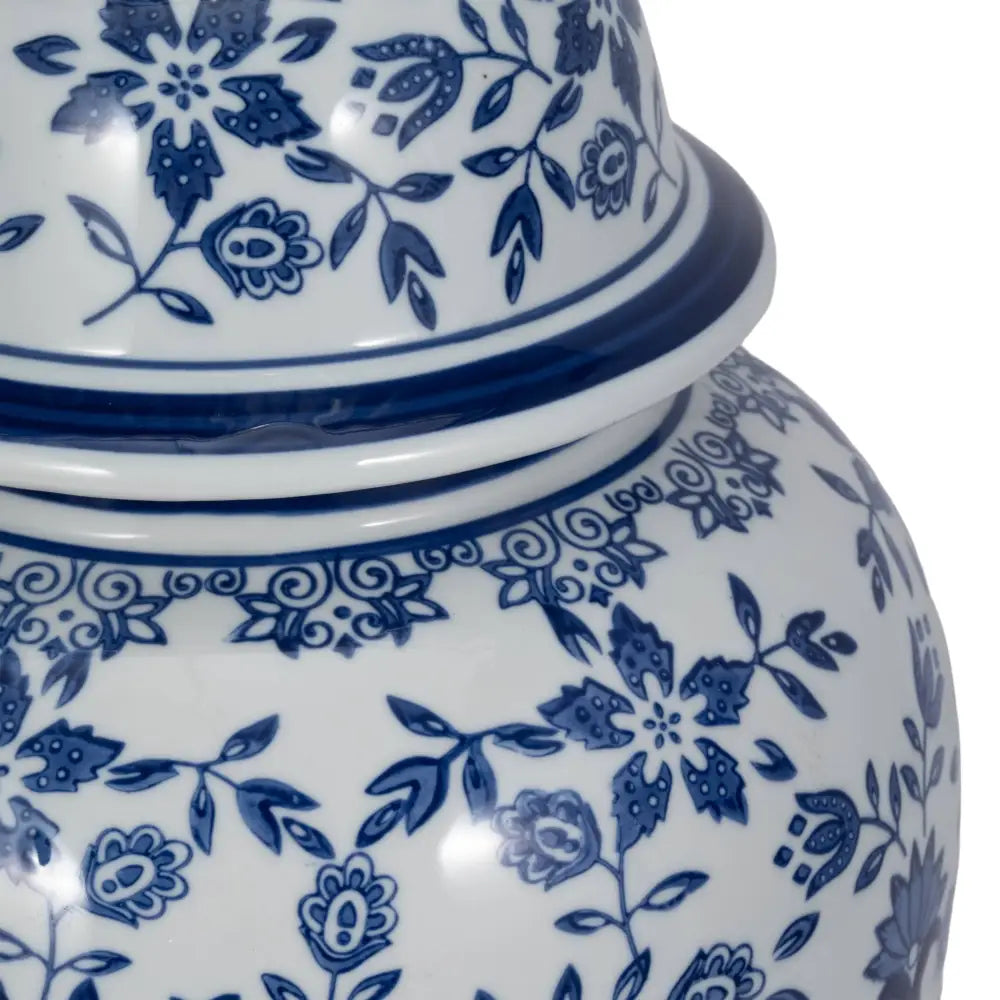 Temple Jar - White/Blue Ceramic Chinoiserie Charm 18 in.