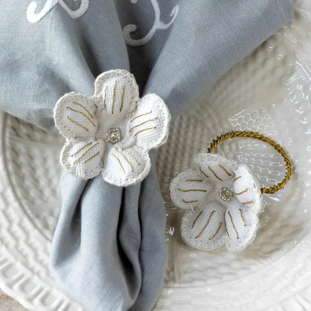 Upcycled Canvas Flower Napkin Ring - Napkin Rings