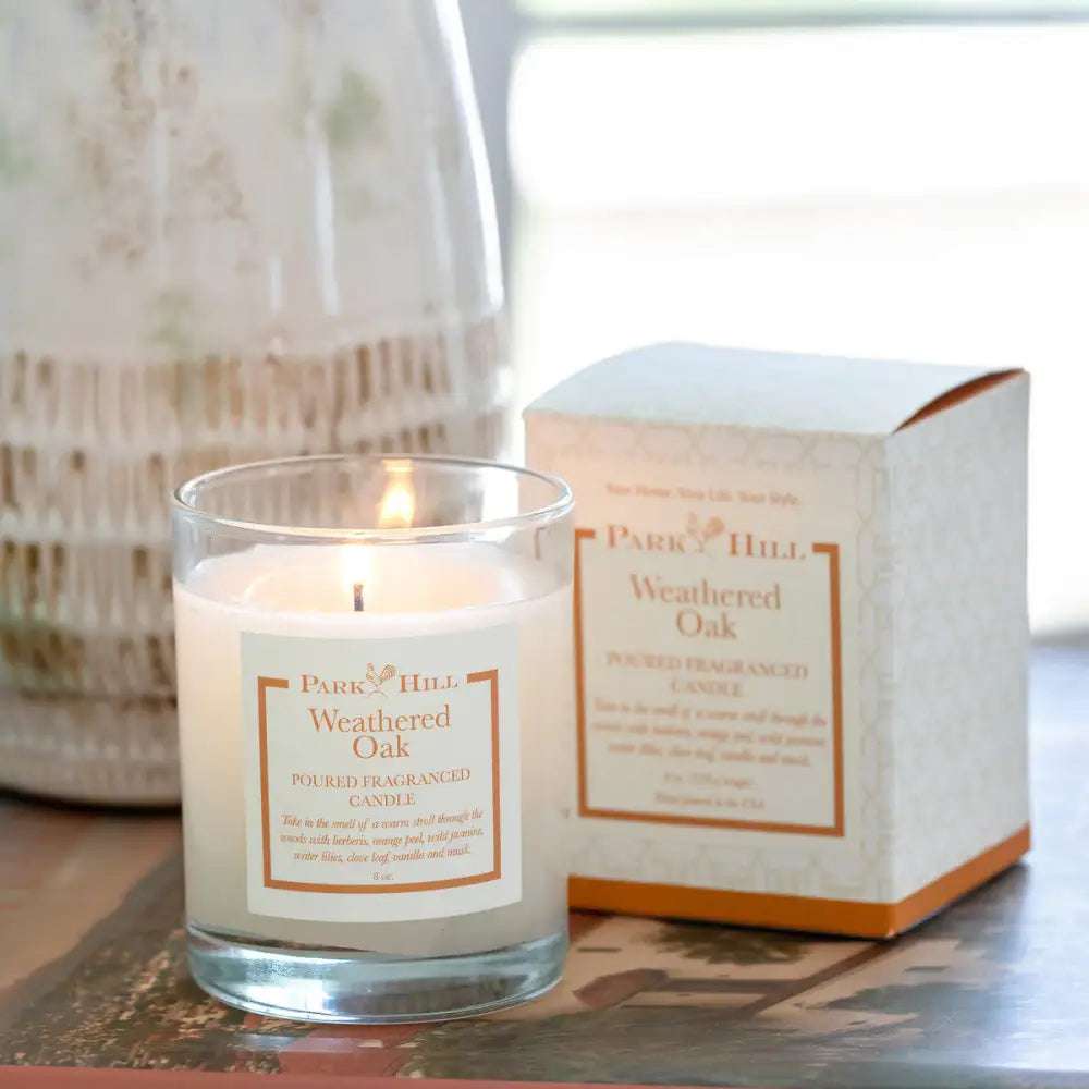 Weathered Oak Boxed Poured Glass Candle - Candle